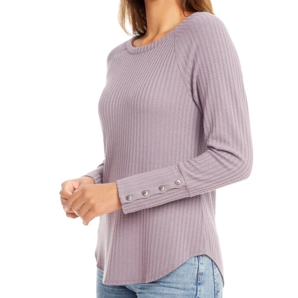 Chaser Waffle Knit Thermal Top Womens Small Lilac Purple Long Sleeve